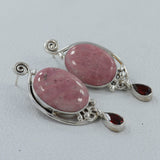 Natural Pink Rhodonite Silver Earrings