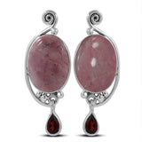 Natural Pink Rhodonite Silver Earrings