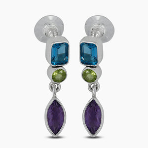 Multi Gemstone Silver Earrings