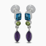 Multi Gemstone Silver Earrings