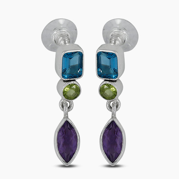 Multi Gemstone Silver Earrings