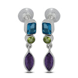 Multi Gemstone Silver Earrings