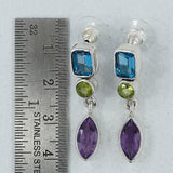 Multi Gemstone Silver Earrings