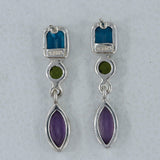 Multi Gemstone Silver Earrings