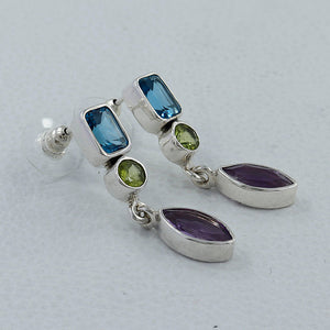 Multi Gemstone Silver Earrings