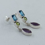 Multi Gemstone Silver Earrings