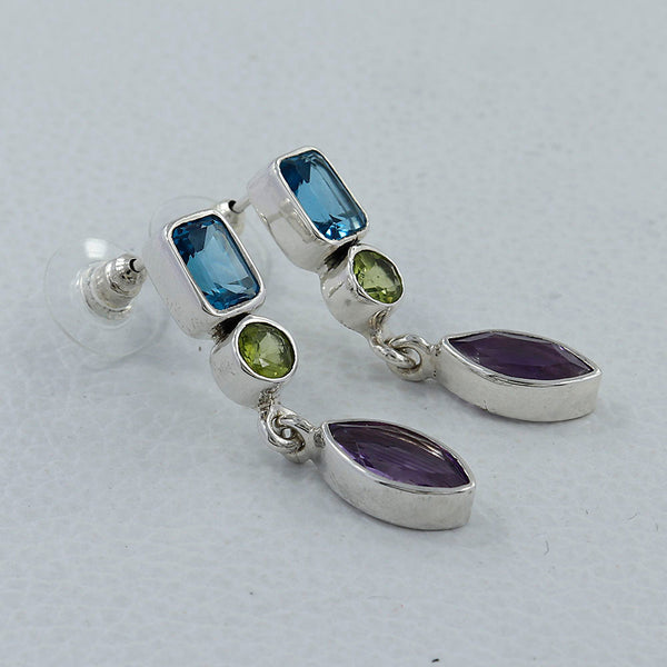 Multi Gemstone Silver Earrings