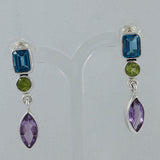 Multi Gemstone Silver Earrings