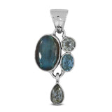 Labradorite, Green Amethyst, Blue Topaz Silver Pendant