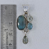 Labradorite, Green Amethyst, Blue Topaz Silver Pendant