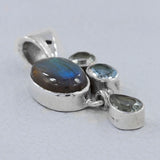 Labradorite, Green Amethyst, Blue Topaz Silver Pendant