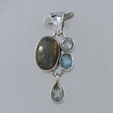 Labradorite, Green Amethyst, Blue Topaz Silver Pendant