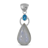 Rainbow Moonstone & Blue Topaz Silver Pendant