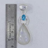 Rainbow Moonstone & Blue Topaz Silver Pendant