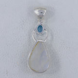 Rainbow Moonstone & Blue Topaz Silver Pendant