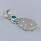 Rainbow Moonstone & Blue Topaz Silver Pendant