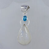 Rainbow Moonstone & Blue Topaz Silver Pendant