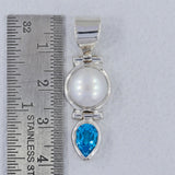 Pearl with Blue Topaz Sterling Silver Pendant