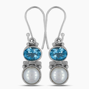 Natural Blue Topaz Silver Earrings