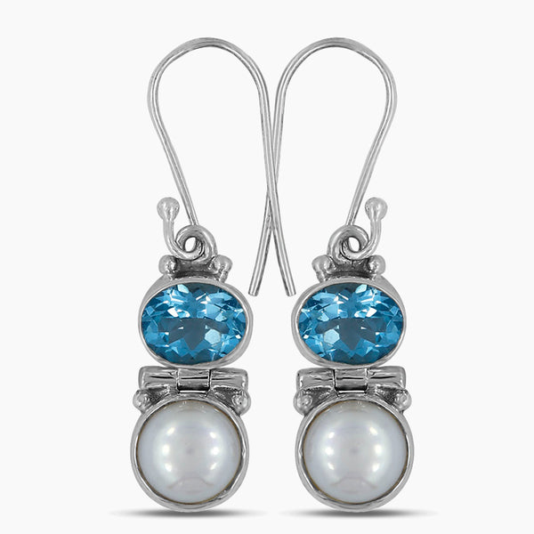 Natural Blue Topaz Silver Earrings