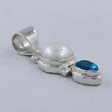 Pearl with Blue Topaz Sterling Silver Pendant