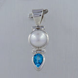 Pearl with Blue Topaz Sterling Silver Pendant