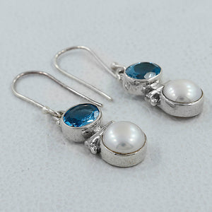 Natural Blue Topaz Silver Earrings