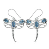 Dragonfly Blue Topaz Silver Earrings