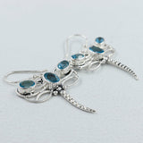 Dragonfly Blue Topaz Silver Earrings