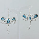 Dragonfly Blue Topaz Silver Earrings