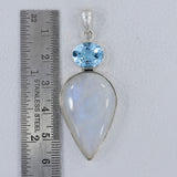 Rainbow Moonstone & Blue Topaz Silver Pendant