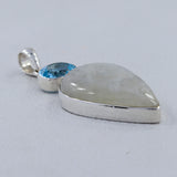 Rainbow Moonstone & Blue Topaz Silver Pendant