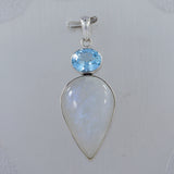 Rainbow Moonstone & Blue Topaz Silver Pendant