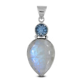 Rainbow Moonstone & Blue Topaz Silver Pendant