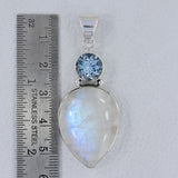 Rainbow Moonstone & Blue Topaz Silver Pendant