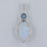 Rainbow Moonstone & Blue Topaz Silver Pendant