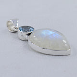 Rainbow Moonstone & Blue Topaz Silver Pendant