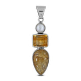 Rutilated Quartz, Citrine, Pearl Silver Pendant