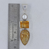 Rutilated Quartz, Citrine, Pearl Silver Pendant