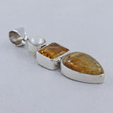 Rutilated Quartz, Citrine, Pearl Silver Pendant