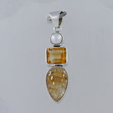 Rutilated Quartz, Citrine, Pearl Silver Pendant