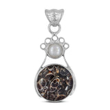 Turritella Agate & Pearl 925 Sterling Silver Pendant