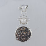 Turritella Agate & Pearl 925 Sterling Silver Pendant