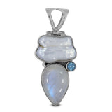 Pearl & Rainbow Moonstone Silver Pendant