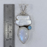 Pearl & Rainbow Moonstone Silver Pendant