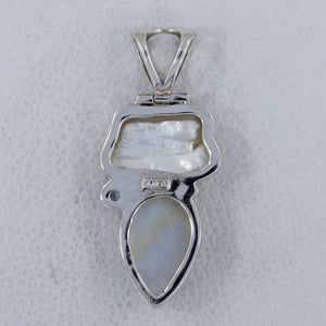 Pearl & Rainbow Moonstone Silver Pendants