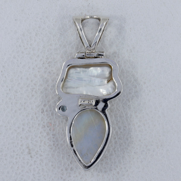 Pearl & Rainbow Moonstone Silver Pendants