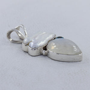 Pearl & Rainbow Moonstone Silver Pendants