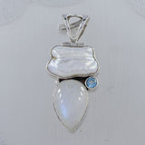 Pearl & Rainbow Moonstone Silver Pendant