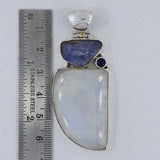 Rainbow Moonstone, Tanzanite Gemstone Silver Pendant